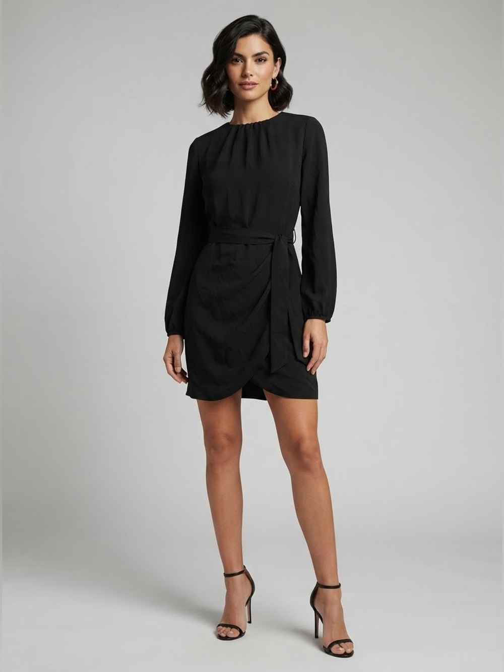 New Look Black Long-Sleeve Wrap Dress